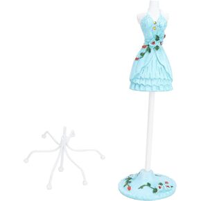 Hapivida Jewelry Display Stand, 9.8in Blue Wedding Dress Hanging Necklace Earring Rings Organizer, Lady Figure Necklace Stand Polyresin Doll Holder with Rotatable Bracket