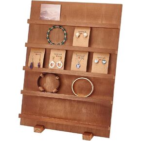 PH PandaHall 5 Tier Earring Cards Display Stand, Wooden Retail Jewelry Display Removable Showcase with Slots Rustic Earring Display Card Holder for Selling Craft Showing Jewelry Storage