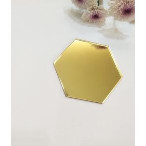 Set of 10 Acrylic Mirror Jewelry Coasters,Store Display for Jewelry, Hexagon,Mirrored Acrylic Hexagon Wedding Name Place Setting (Gold Mirror, 4'')