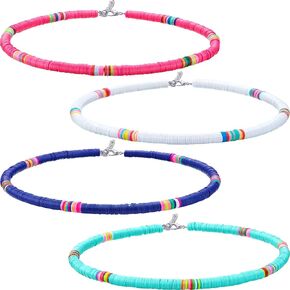 Hicarer 4 Pieces Heishi Surfer Necklace Boho Bohemian Bead Choker African Vinyl Beads Necklace for Women Girls