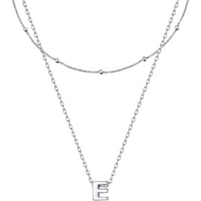 ChicSilver Layered Initial Necklace for Women Girls 925 Sterling Silver Dainty Satellite Chain Choker Initial Pendant Necklace