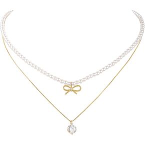 اللؤلؤ قلادة قلادة طبقة الباروك اللؤلؤ قلادة القوس مكعب زركونيا كريستال قلادة للنساء in Kuwait