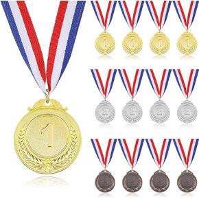 Metal Medals,12 Pieces Gold Silver Bronze Award Medals, Winner Medals for Competitions, Olympic Style, Competitions, Party Favors,2 Inches.