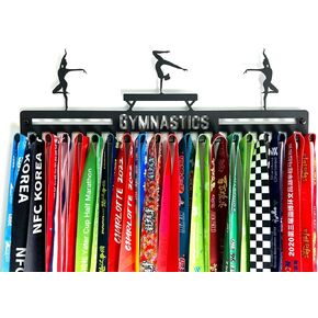 Metal Wall Mount Gymnastics Medal Hanger, Awards Medal Display Rack and Ribbon Holder with Hooks, Easy Install, Great Gift for Gymnasts, Cheerleaders (Black)
