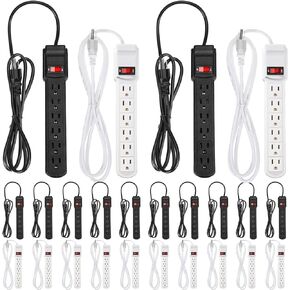 20 Pcs 6 Outlet Power Strip Surge Protector Long 6ft Extension Cord with Multiple Outlets Flat Plug Rectangular Power Outlet Strip Electrical Equipment for Home Office (Black, White)