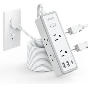 شريط طاقة NTONPOWER Surge Protector (1080J)، سلك تمديد مسطح رفيع للغاية بطول 5 أقدام، 6 منافذ واسعة مع 3 منافذ USB (1 USB C)، شريط طاقة مدمج 3 جوانب للمنزل والسفر والكلية