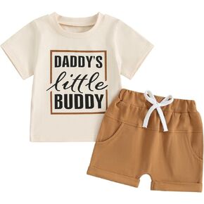 Toddler Baby Boy Summer Clothes Daddy's Little Buddy Short Sleeve Shirt Top and Shorts Set 2PCS Outfit