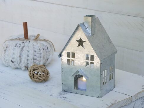 Orchid & Ivy 7.5-Inch Rustic Galvanized Metal Decorative Tin House Tea Light Votive Candle Holder – Country Farmhouse Vintage Lantern Decoration - Fall Christmas Everyday Indoor Outdoor Home Decor in Saudi Arabia