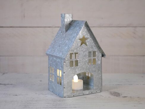 Orchid & Ivy 7.5-Inch Rustic Galvanized Metal Decorative Tin House Tea Light Votive Candle Holder – Country Farmhouse Vintage Lantern Decoration - Fall Christmas Everyday Indoor Outdoor Home Decor in Saudi Arabia