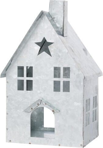 Orchid & Ivy 7.5-Inch Rustic Galvanized Metal Decorative Tin House Tea Light Votive Candle Holder – Country Farmhouse Vintage Lantern Decoration - Fall Christmas Everyday Indoor Outdoor Home Decor in Saudi Arabia