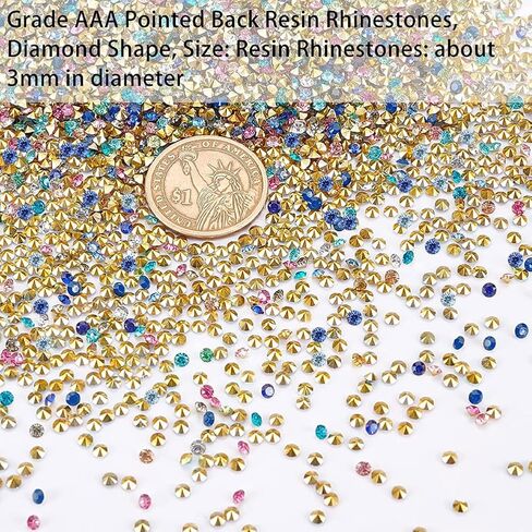 SUPERFINDINGS حوالي 13200 قطعة 3 مللي متر أحجار الراين الراتنج مدببة الظهر 12 لون الماس شكل أحجار الراين للأظافر الديكور ماكياج الملابس الأحذية in Saudi Arabia