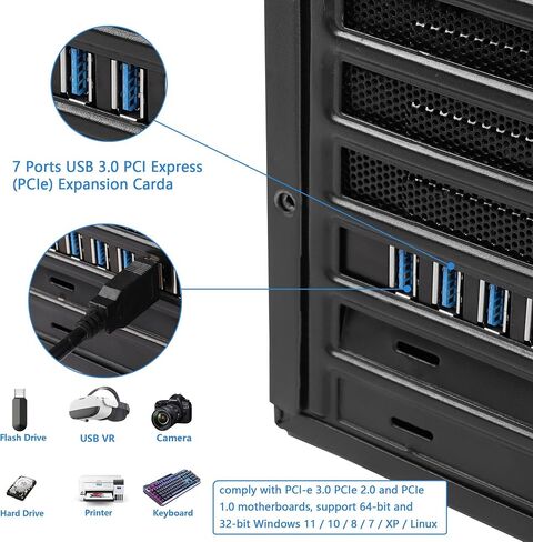 بطاقة توسيع CERRXIAN PCI-E إلى USB 3.0 7 منافذ (7X USB-A)، محول PCI-e إلى USB 3.0 HUB، سرعة فائقة 5 جيجابت في الثانية، لبطاقة مضيف الكمبيوتر المكتبي in Saudi Arabia
