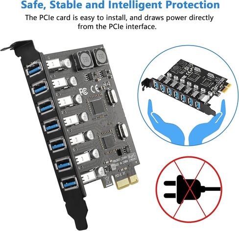 بطاقة توسيع CERRXIAN PCI-E إلى USB 3.0 7 منافذ (7X USB-A)، محول PCI-e إلى USB 3.0 HUB، سرعة فائقة 5 جيجابت في الثانية، لبطاقة مضيف الكمبيوتر المكتبي in Saudi Arabia