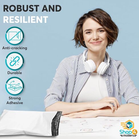 7.5 x 10.5 Glossy White Plastic Self Seal Poly Mailer Flat Bags Waterproof Shipping Envelope 1.7 Mil for Apparel, Clothes, Shirts, Books – Permanent Adhesive Seal (100 Pack) in Saudi Arabia