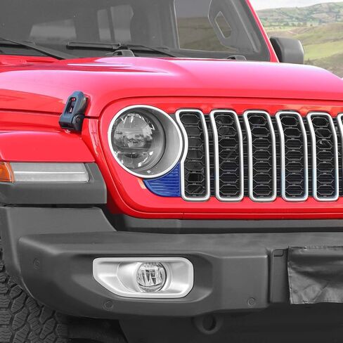 JWWY الشبكة الأمامية إدراج الحواف غطاء الكسوة متوافق مع 2024 Jeep Wrangler JL JLU & Gladiator JT الملحقات الخارجية قطعتان باللون الأحمر in Kuwait