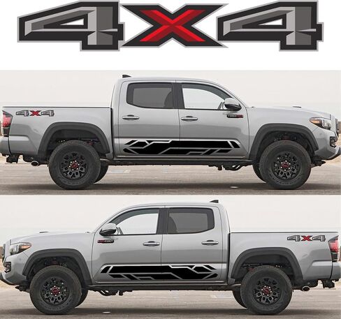 ملصقات لاصقة 4X4 قطعتان، استبدال شعارات ملحقات تزيين السيارات متوافقة مع Ford F-150 F-250 F-350 Tacoma Tundra Ram Silverado Truck Pickup SUV، مع ممسحة قطعة واحدة، أسود ورمادي in Saudi Arabia