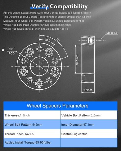 فواصل عجلات ECCPP 2X 1.5 بوصة 5x5 إلى 5x5 87.1 مم CB 5 العروة تناسب 2018-2023 لسيارة Jeep Wrangler|2011-2023 لسيارة Jeep Grand Cherokee|2011-2023 لسيارة Durango مع مسامير 14x1.5 in Saudi Arabia