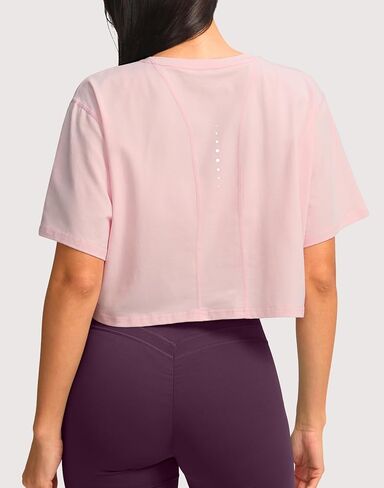 SANTINY Women's Cotton Workout Crop Tops Short Sleeve Loose Fit Athletic Gym Yoga Shirts Cropped T-Shirt in Saudi Arabia