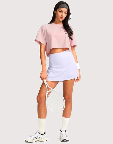 SANTINY Women's Cotton Workout Crop Tops Short Sleeve Loose Fit Athletic Gym Yoga Shirts Cropped T-Shirt in Saudi Arabia