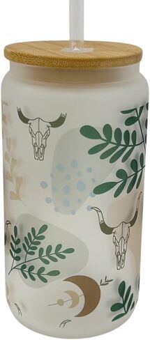 زجاج بلوري 16/20 أونصة مع غطاء من الخيزران وقش بلاستيكي - غربي (غربي #3، 16 أونصة) in Kuwait