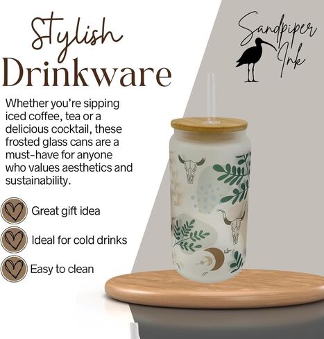 زجاج بلوري 16/20 أونصة مع غطاء من الخيزران وقش بلاستيكي - غربي (غربي #3، 16 أونصة) in Kuwait