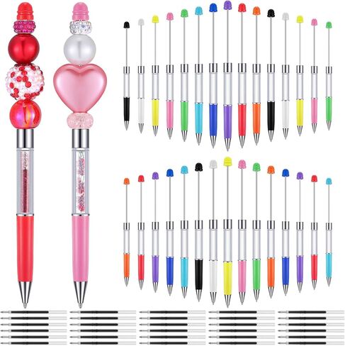 30 Pcs Plastic Beadable Pens 2 in 1 Stylus Bead Pen Empty Tube Floating Black Ink Bead Pens with 30 Pcs Black Refills for DIY Making Gift Kids Students Office School Supplies(Empty Tube) in Saudi Arabia