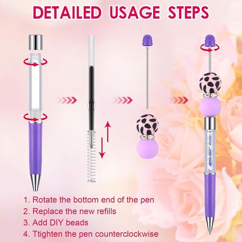 30 Pcs Plastic Beadable Pens 2 in 1 Stylus Bead Pen Empty Tube Floating Black Ink Bead Pens with 30 Pcs Black Refills for DIY Making Gift Kids Students Office School Supplies(Empty Tube) in Saudi Arabia
