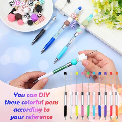 30 Pcs Plastic Beadable Pens 2 in 1 Stylus Bead Pen Empty Tube Floating Black Ink Bead Pens with 30 Pcs Black Refills for DIY Making Gift Kids Students Office School Supplies(Empty Tube) in Saudi Arabia