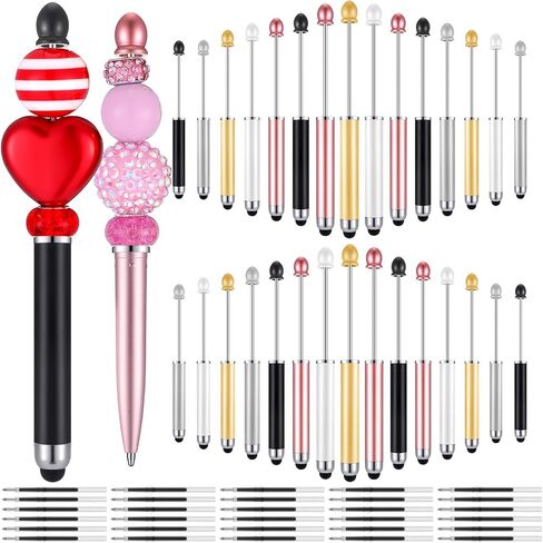 30 Pcs Plastic Beadable Pens 2 in 1 Stylus Bead Pen Empty Tube Floating Black Ink Bead Pens with 30 Pcs Black Refills for DIY Making Gift Kids Students Office School Supplies(Empty Tube) in Saudi Arabia