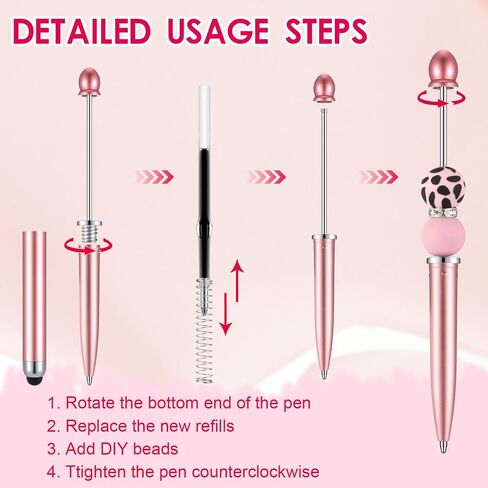 30 Pcs Plastic Beadable Pens 2 in 1 Stylus Bead Pen Empty Tube Floating Black Ink Bead Pens with 30 Pcs Black Refills for DIY Making Gift Kids Students Office School Supplies(Empty Tube) in Saudi Arabia