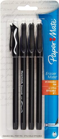 Papermate Erasermate Medium Point (1.0 mm) Black Erasable Ballpoint Pens (Pack of 12 Pens) in Saudi Arabia