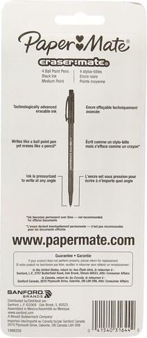 Papermate Erasermate Medium Point (1.0 mm) Black Erasable Ballpoint Pens (Pack of 12 Pens) in Saudi Arabia