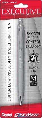 قلم حبر جاف Pentel GlideWrite Executive، (1.0 مم) خط متوسط، أسطوانة معدنية فضية، حبر أسود، 12 عبوة (BX970Z-A) in Saudi Arabia