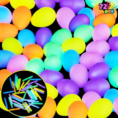 JOYIN 72 قطعة من بيض عيد الفصح مع عصي صغيرة متوهجة للأطفال تتوهج في الظلام، هدية حشو سلة عيد الفصح، لعبة صيد عيد الفصح، هدايا الحفلات، مستلزمات الزينة، جوائز الفصل الدراسي. in Saudi Arabia