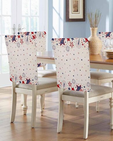Red White and Blue Stars Dining Room Chair Covers Back Slipcover Set of 4, 4th of July Star Firework American Flag Retro Stretch Chair Protector Removable Washable Patriotic Chair Slipcover in Saudi Arabia
