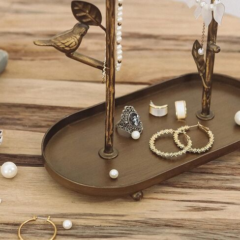 NIKKY HOME Vintage Bird Jewelry Holder Organizer Stand Cute Jewelry Rack With Metal Tray Tree Branch Display Tower for Ring Earrings Necklace Bracelet Watch, Antique Gold in Saudi Arabia
