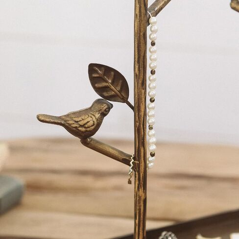NIKKY HOME Vintage Bird Jewelry Holder Organizer Stand Cute Jewelry Rack With Metal Tray Tree Branch Display Tower for Ring Earrings Necklace Bracelet Watch, Antique Gold in Saudi Arabia