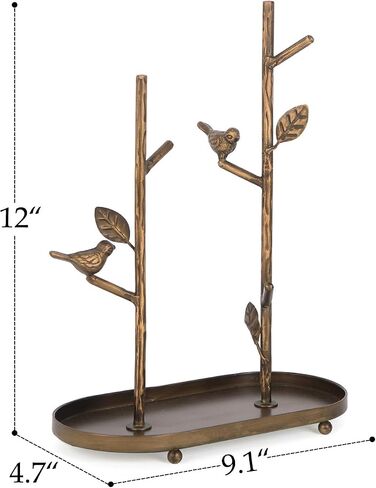 NIKKY HOME Vintage Bird Jewelry Holder Organizer Stand Cute Jewelry Rack With Metal Tray Tree Branch Display Tower for Ring Earrings Necklace Bracelet Watch, Antique Gold in Saudi Arabia