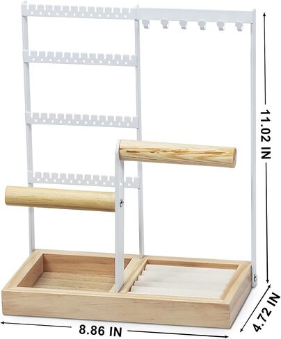 Jewelry Holder Organizer, Earring Necklace Ring Holder Organizer Jewelry Stand, Jewelry Tree Storage for Bracelets Watches, Metal and Wooden Display Tower Cute Room Decor Aesthetic Gifts for Her in Saudi Arabia