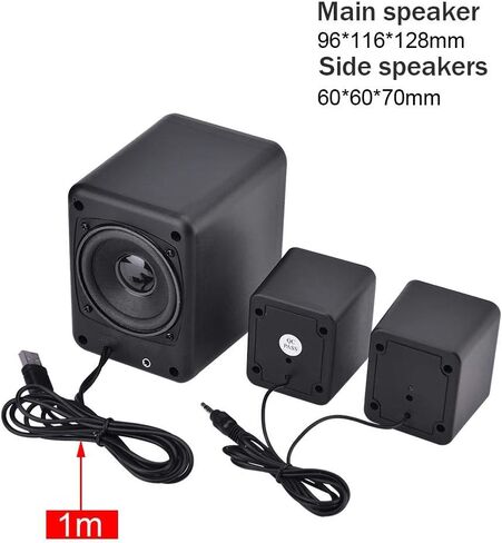 مكبر صوت مدمج، مكبر صوت سلكي USB 2.1 صغير، مضخم صوت مشغل موسيقى باس، للهاتف المحمول/الكمبيوتر المحمول/الكمبيوتر الشخصي (أسود) in Kuwait