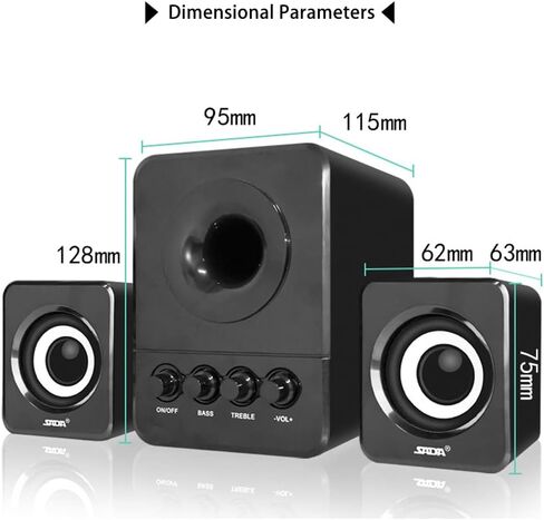 مكبر صوت مدمج، مكبر صوت سلكي USB 2.1 صغير، مضخم صوت مشغل موسيقى باس، للهاتف المحمول/الكمبيوتر المحمول/الكمبيوتر الشخصي (أسود) in Kuwait