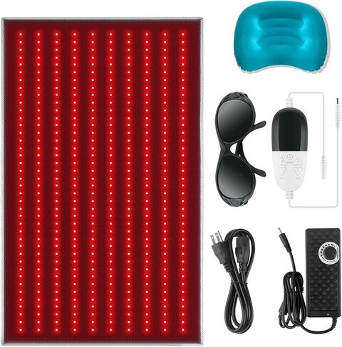 العلاج بالضوء الأحمر للجسم - بساط العلاج بالضوء الأحمر، 400 قطعة من خرزات المصباح 660 نانومتر و850 نانومتر، 23.6 * 38.00 بوصة، جهاز العلاج بالضوء الأحمر لكامل الجسم، المنزل بالقرب من منتج العلاج بالضوء بالأشعة تحت الحمراء مع مؤقت (أسود) in Kuwait