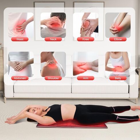 العلاج بالضوء الأحمر للجسم - بساط العلاج بالضوء الأحمر، 400 قطعة من خرزات المصباح 660 نانومتر و850 نانومتر، 23.6 * 38.00 بوصة، جهاز العلاج بالضوء الأحمر لكامل الجسم، المنزل بالقرب من منتج العلاج بالضوء بالأشعة تحت الحمراء مع مؤقت (أسود) in Kuwait