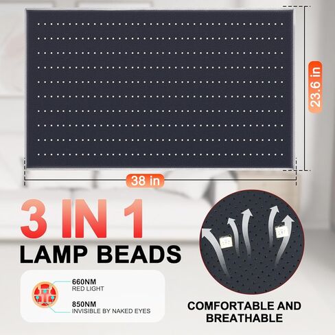 العلاج بالضوء الأحمر للجسم - بساط العلاج بالضوء الأحمر، 400 قطعة من خرزات المصباح 660 نانومتر و850 نانومتر، 23.6 * 38.00 بوصة، جهاز العلاج بالضوء الأحمر لكامل الجسم، المنزل بالقرب من منتج العلاج بالضوء بالأشعة تحت الحمراء مع مؤقت (أسود) in Kuwait