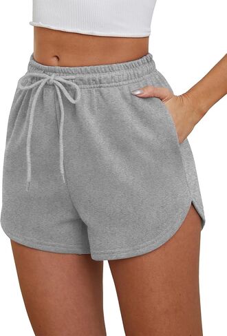 شورت نسائي رياضي بجيوب، شورت صيفي كاجوال برباط وخصر عالٍ للجري، شورت رياضي للجري in Kuwait