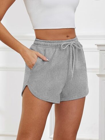 شورت نسائي رياضي بجيوب، شورت صيفي كاجوال برباط وخصر عالٍ للجري، شورت رياضي للجري in Kuwait