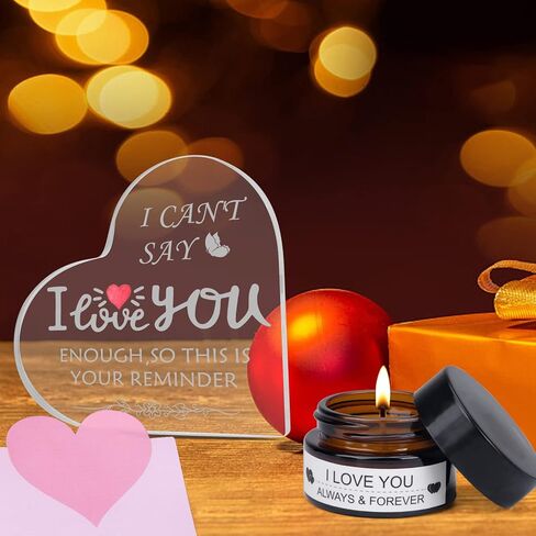 وردة حمراء حقيقية محفوظة مع قلادة I Love You بـ 100 لغة من الأكريليك هدية على شكل قلب شموع معطرة للزوجة والأم والجدة في عيد الحب، وعيد الأم، وعيد الميلاد in Kuwait