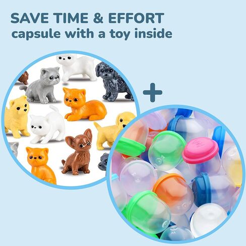 Pet Figurines Toys in Capsule - 50 Pcs - 1.1 Inch Plastic Capsules with Cute Dog and Cat Figurines for Kids - Bulk Toys for Easter Hunt Games - Vending Machines - Classroom Prizes in Saudi Arabia