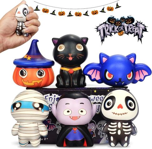 6 Packs-Halloween Squishies Toys Slow Rising, Gift Box Includes Ghost: Vampire,Pumpkin,Skull,Black Cat,Mummy,Bat, Halloween Soft Stress Relief Sensory Toys for Girls,Boys,Kids Party in Saudi Arabia
