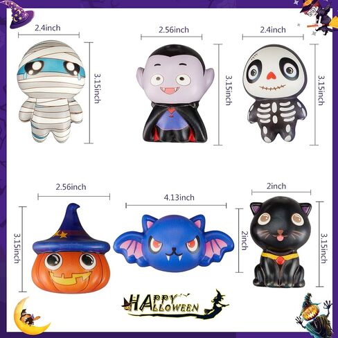 6 Packs-Halloween Squishies Toys Slow Rising, Gift Box Includes Ghost: Vampire,Pumpkin,Skull,Black Cat,Mummy,Bat, Halloween Soft Stress Relief Sensory Toys for Girls,Boys,Kids Party in Saudi Arabia